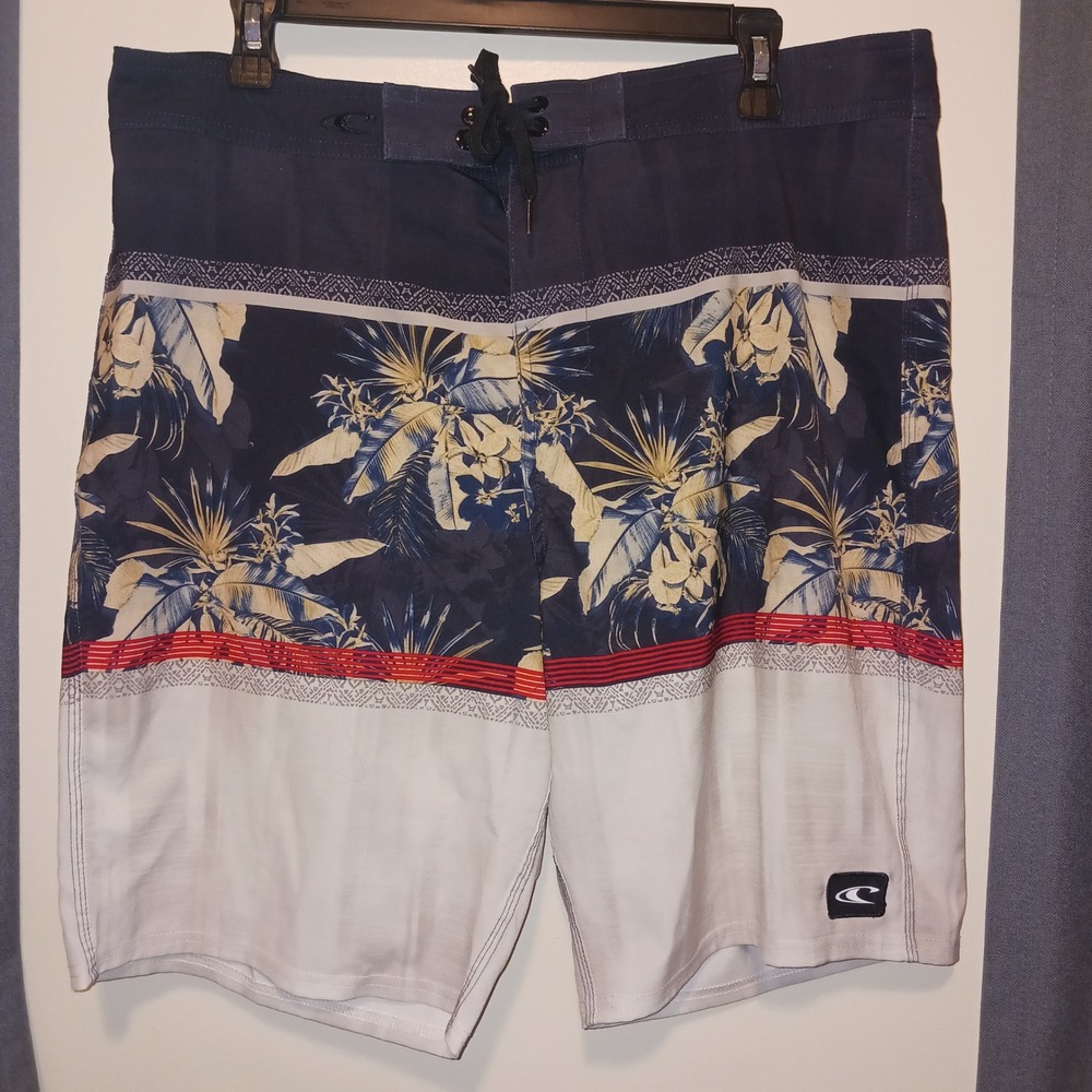 ONeill Mens Navy White Tropical Floral Board Shorts Swim Trunks Size 36